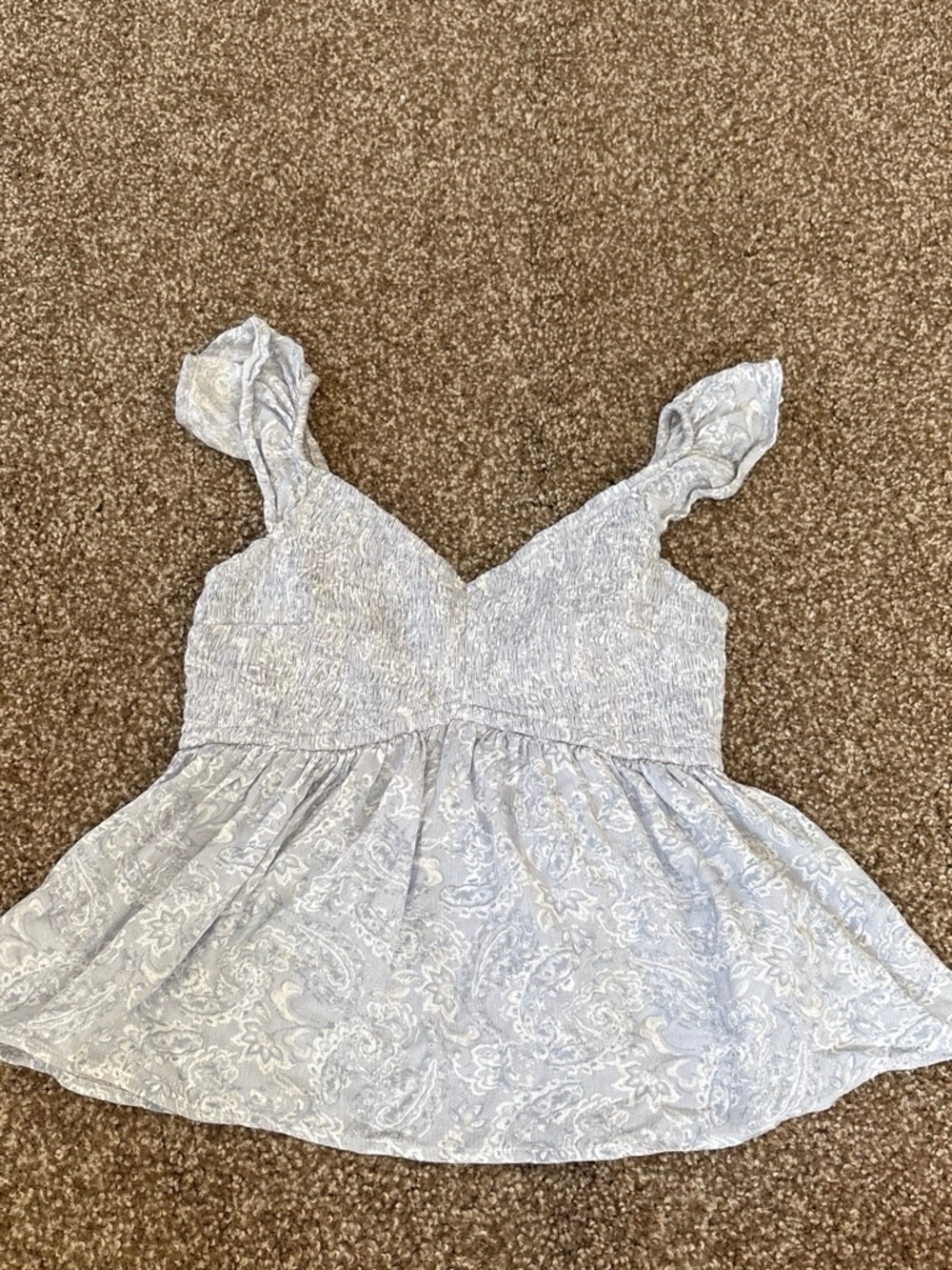 Light Blue Paisley Smocked Tank Top